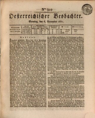 Der Oesterreichische Beobachter Sonntag 6. November 1831