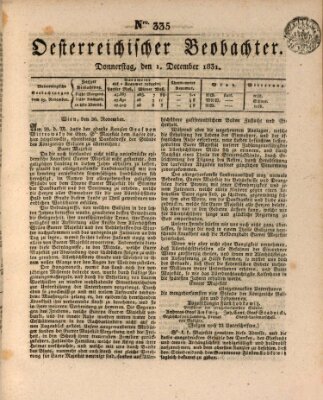 Der Oesterreichische Beobachter Donnerstag 1. Dezember 1831