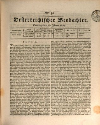 Der Oesterreichische Beobachter Sonntag 15. Januar 1832