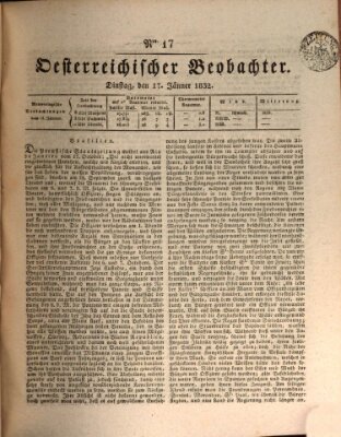 Der Oesterreichische Beobachter Dienstag 17. Januar 1832