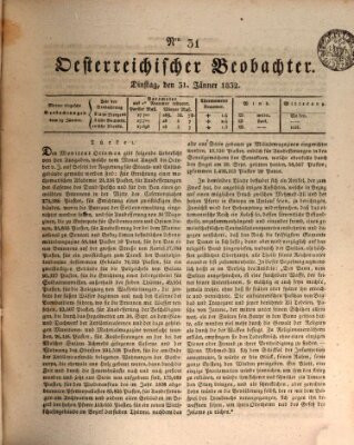 Der Oesterreichische Beobachter Dienstag 31. Januar 1832