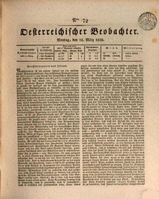 Der Oesterreichische Beobachter Montag 12. März 1832