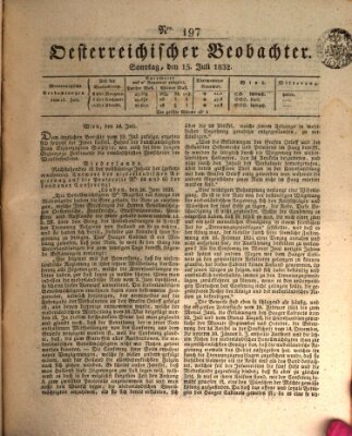 Der Oesterreichische Beobachter Sonntag 15. Juli 1832