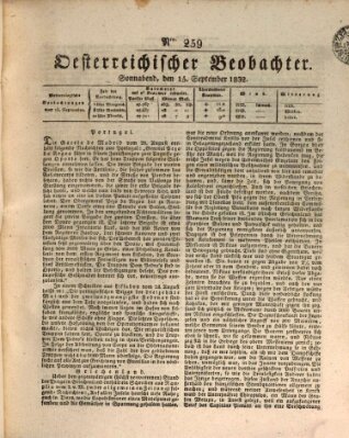 Der Oesterreichische Beobachter Samstag 15. September 1832