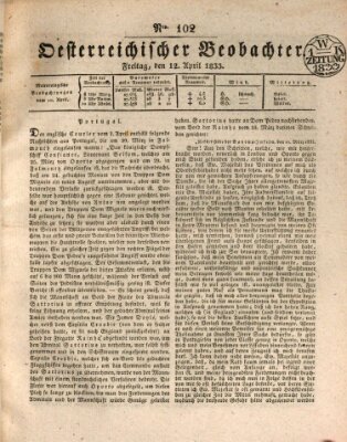 Der Oesterreichische Beobachter Freitag 12. April 1833