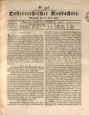 Der Oesterreichische Beobachter Mittwoch 17. April 1833