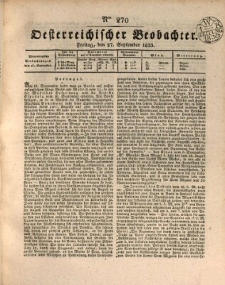 Der Oesterreichische Beobachter Freitag 27. September 1833
