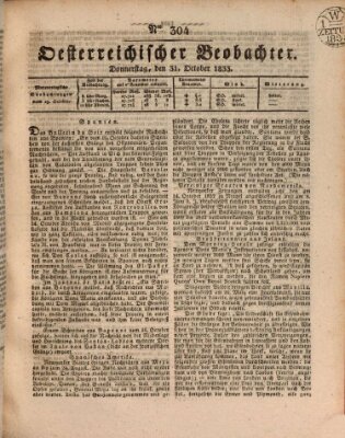 Der Oesterreichische Beobachter Donnerstag 31. Oktober 1833