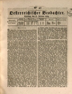 Der Oesterreichische Beobachter Sonntag 16. Februar 1834