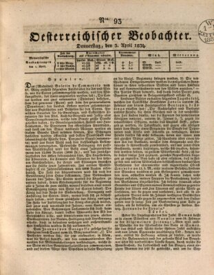 Der Oesterreichische Beobachter Donnerstag 3. April 1834