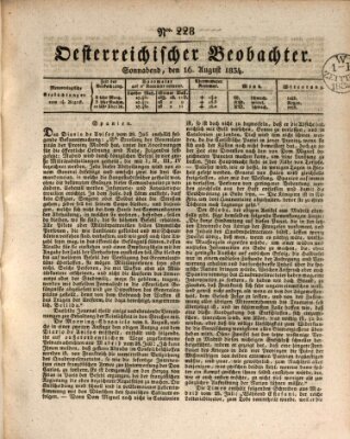 Der Oesterreichische Beobachter Samstag 16. August 1834
