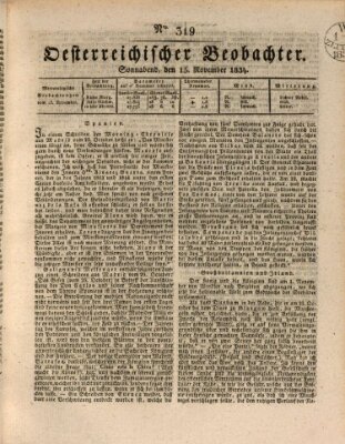 Der Oesterreichische Beobachter Samstag 15. November 1834
