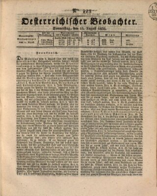 Der Oesterreichische Beobachter Donnerstag 13. August 1835