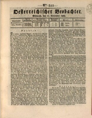 Der Oesterreichische Beobachter Mittwoch 11. November 1835