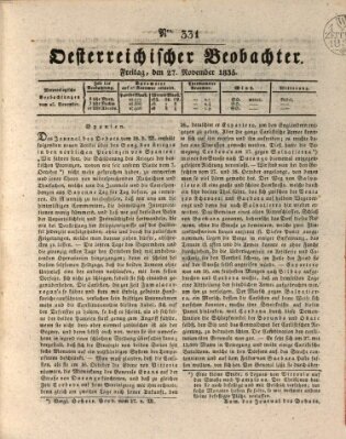 Der Oesterreichische Beobachter Freitag 27. November 1835