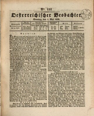 Der Oesterreichische Beobachter Sonntag 1. Mai 1836