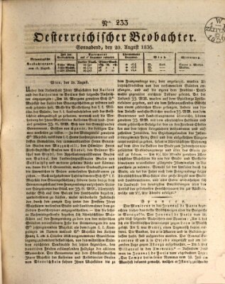 Der Oesterreichische Beobachter Samstag 20. August 1836