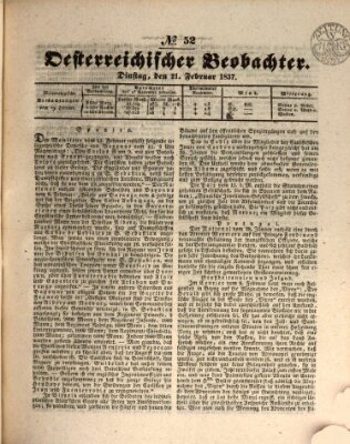 Der Oesterreichische Beobachter Dienstag 21. Februar 1837