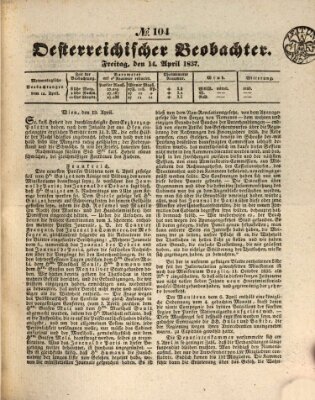 Der Oesterreichische Beobachter Freitag 14. April 1837