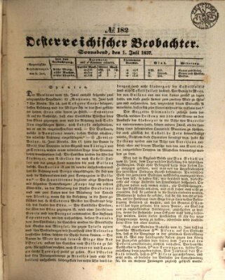 Der Oesterreichische Beobachter Samstag 1. Juli 1837