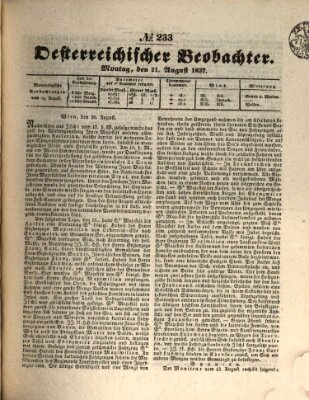Der Oesterreichische Beobachter Montag 21. August 1837