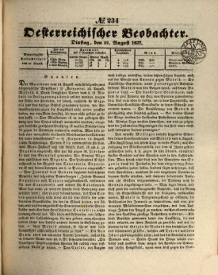 Der Oesterreichische Beobachter Dienstag 22. August 1837
