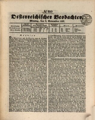 Der Oesterreichische Beobachter Montag 6. November 1837
