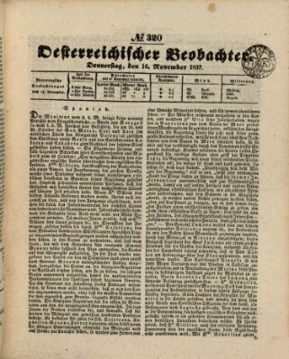 Der Oesterreichische Beobachter Donnerstag 16. November 1837
