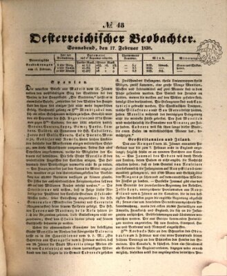 Der Oesterreichische Beobachter Samstag 17. Februar 1838