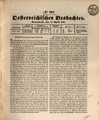 Der Oesterreichische Beobachter Samstag 14. April 1838