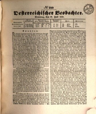 Der Oesterreichische Beobachter Sonntag 29. Juli 1838