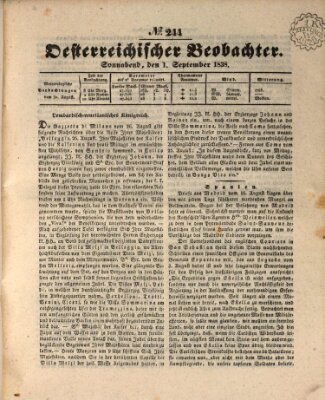 Der Oesterreichische Beobachter Samstag 1. September 1838