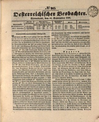 Der Oesterreichische Beobachter Samstag 22. September 1838