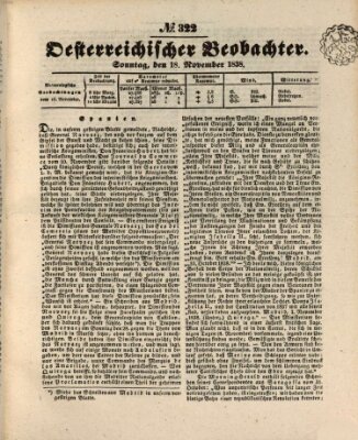 Der Oesterreichische Beobachter Sonntag 18. November 1838