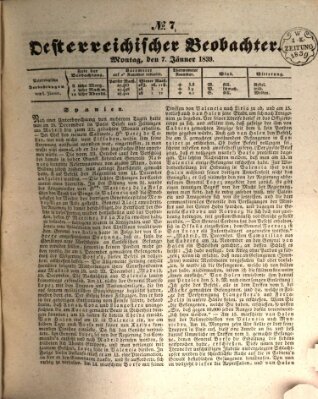 Der Oesterreichische Beobachter Montag 7. Januar 1839