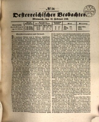 Der Oesterreichische Beobachter Mittwoch 20. Februar 1839