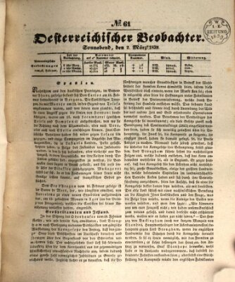Der Oesterreichische Beobachter Samstag 2. März 1839