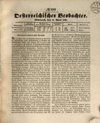 Der Oesterreichische Beobachter Mittwoch 24. April 1839