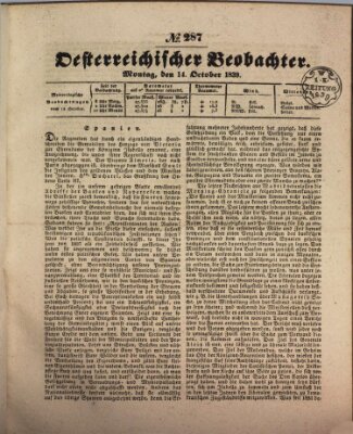 Der Oesterreichische Beobachter Montag 14. Oktober 1839