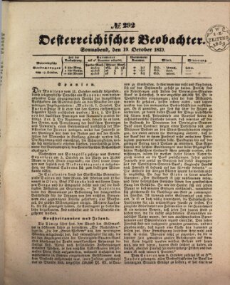 Der Oesterreichische Beobachter Samstag 19. Oktober 1839