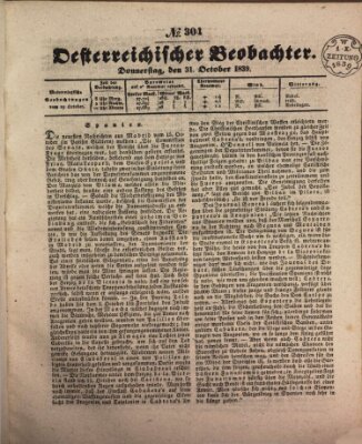 Der Oesterreichische Beobachter Donnerstag 31. Oktober 1839