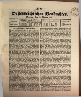 Der Oesterreichische Beobachter Montag 13. Januar 1840