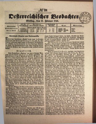 Der Oesterreichische Beobachter Dienstag 21. Januar 1840