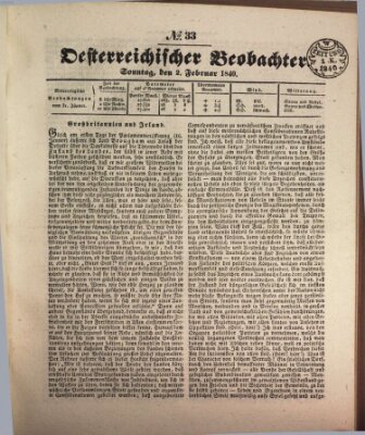 Der Oesterreichische Beobachter Sonntag 2. Februar 1840