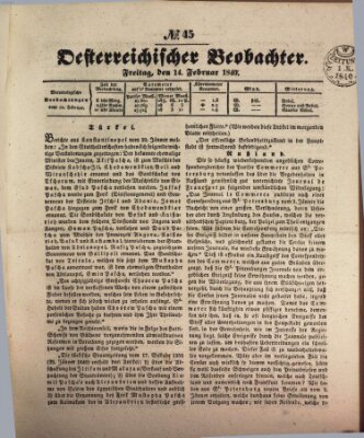 Der Oesterreichische Beobachter Freitag 14. Februar 1840