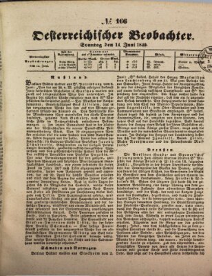 Der Oesterreichische Beobachter Sonntag 14. Juni 1840