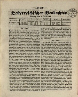 Der Oesterreichische Beobachter Dienstag 7. Juli 1840