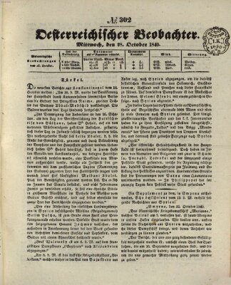Der Oesterreichische Beobachter Mittwoch 28. Oktober 1840