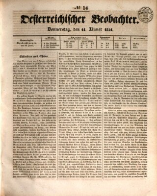 Der Oesterreichische Beobachter Donnerstag 14. Januar 1841