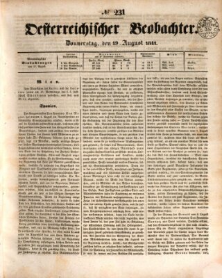 Der Oesterreichische Beobachter Donnerstag 19. August 1841